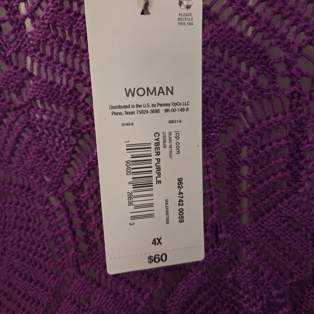 Liz Claiborne sz 4X ss open knit & front cardigan sweater NWT purple lightweight - Picture 3 of 10